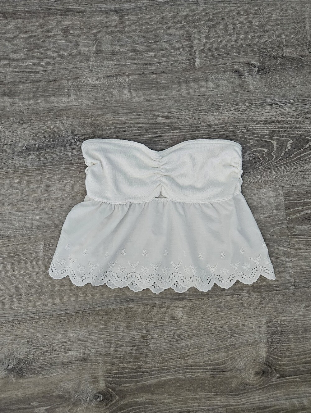 Babydoll Tube Top Eyelet Embroidered Scalloped Hem Cottagecore Coquette Boho M